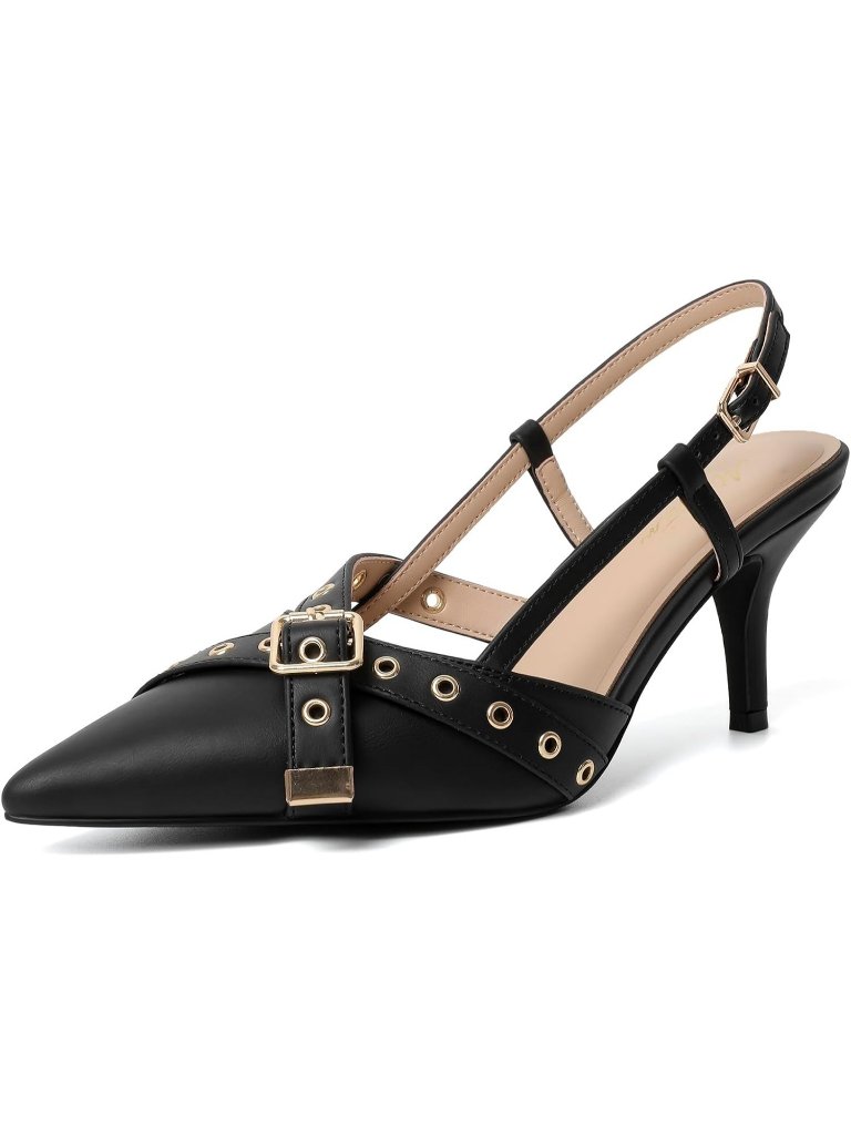 Women's Black Faux Leather Pointed Closed Toe Stiletto Dressy Pumps Heels